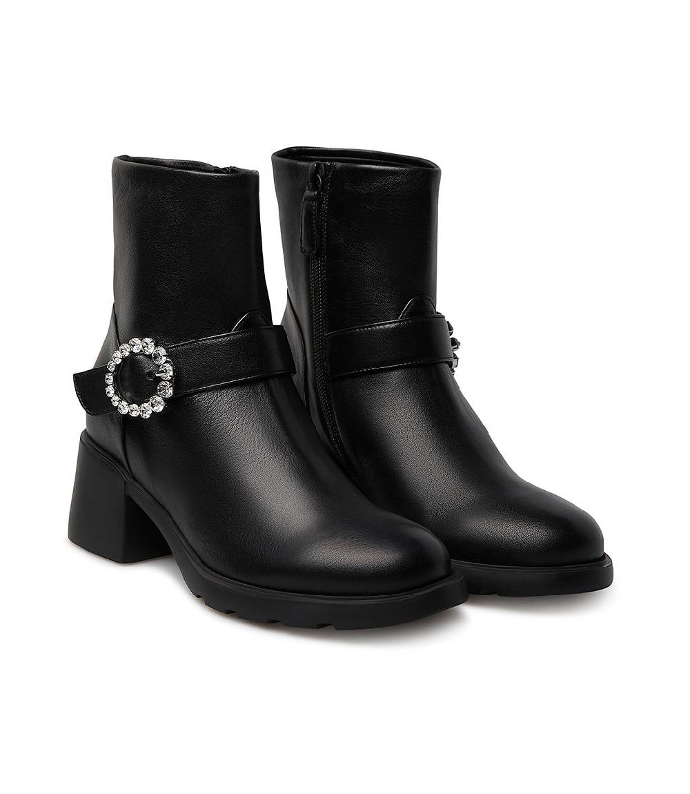 Loriblu Stivaletto In Nappa Nera Con Fibbia Gioiello