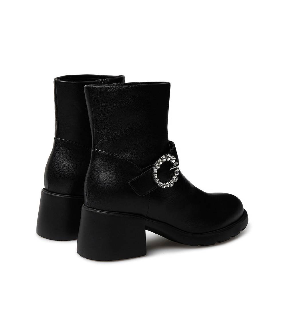 Loriblu Stivaletto In Nappa Nera Con Fibbia Gioiello