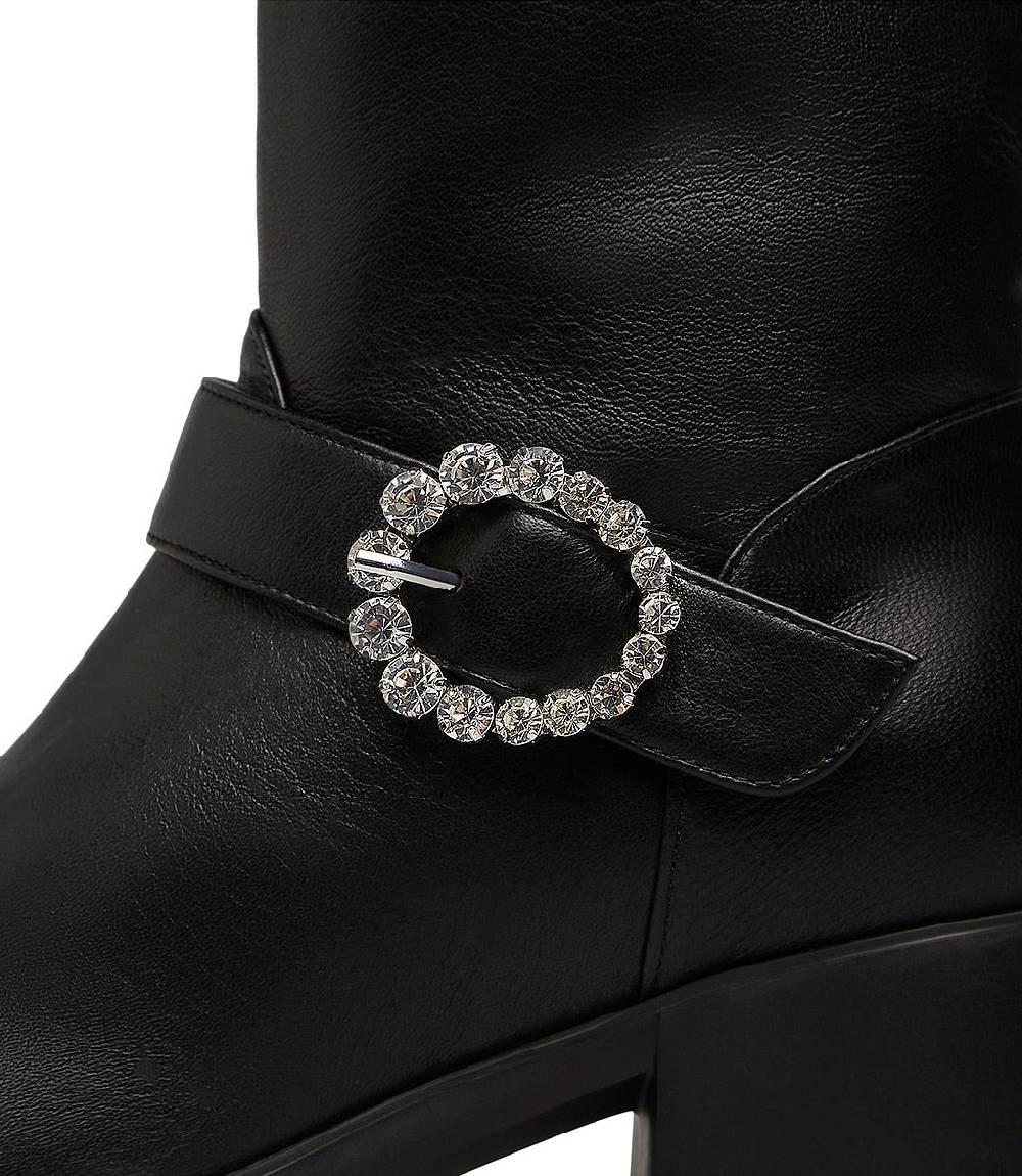 Loriblu Stivaletto In Nappa Nera Con Fibbia Gioiello