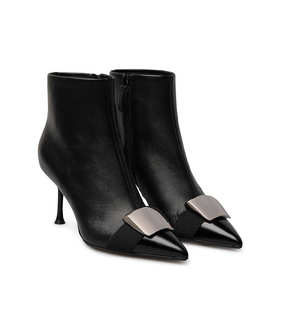 Loriblu Stivaletto In Nappa Nera Con Placca Logo Metal