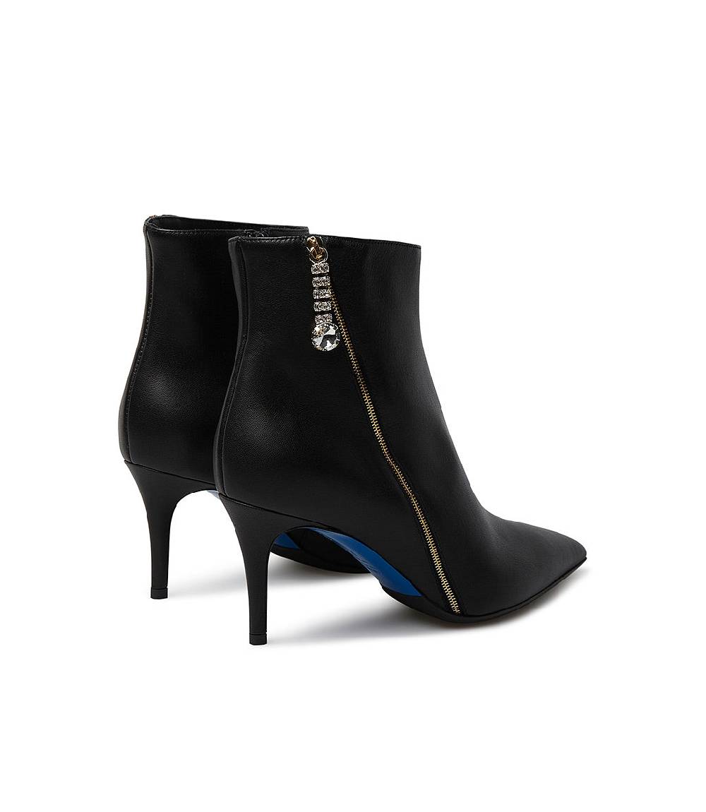 Loriblu Stivaletto In Nappa Nera Con Zip Decorativa Oro