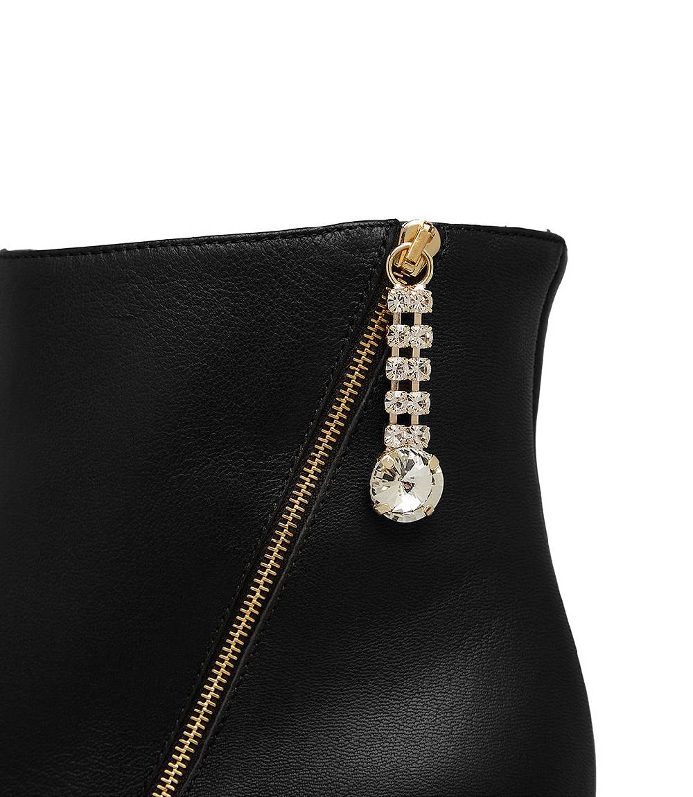 Loriblu Stivaletto In Nappa Nera Con Zip Decorativa Oro