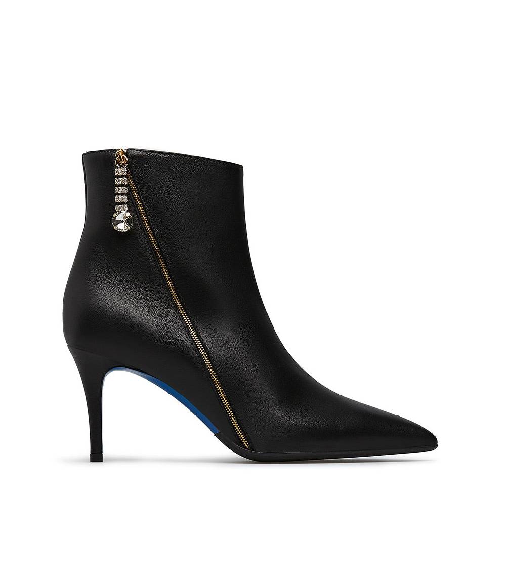 Loriblu Stivaletto in nappa nera con zip decorativa oro