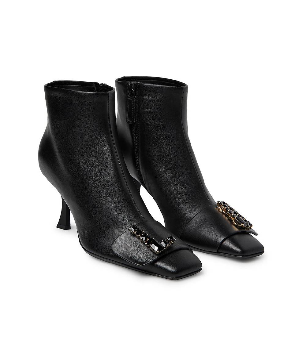 Loriblu Stivaletto In Nappa Nero Con Logo Signature Cristalli
