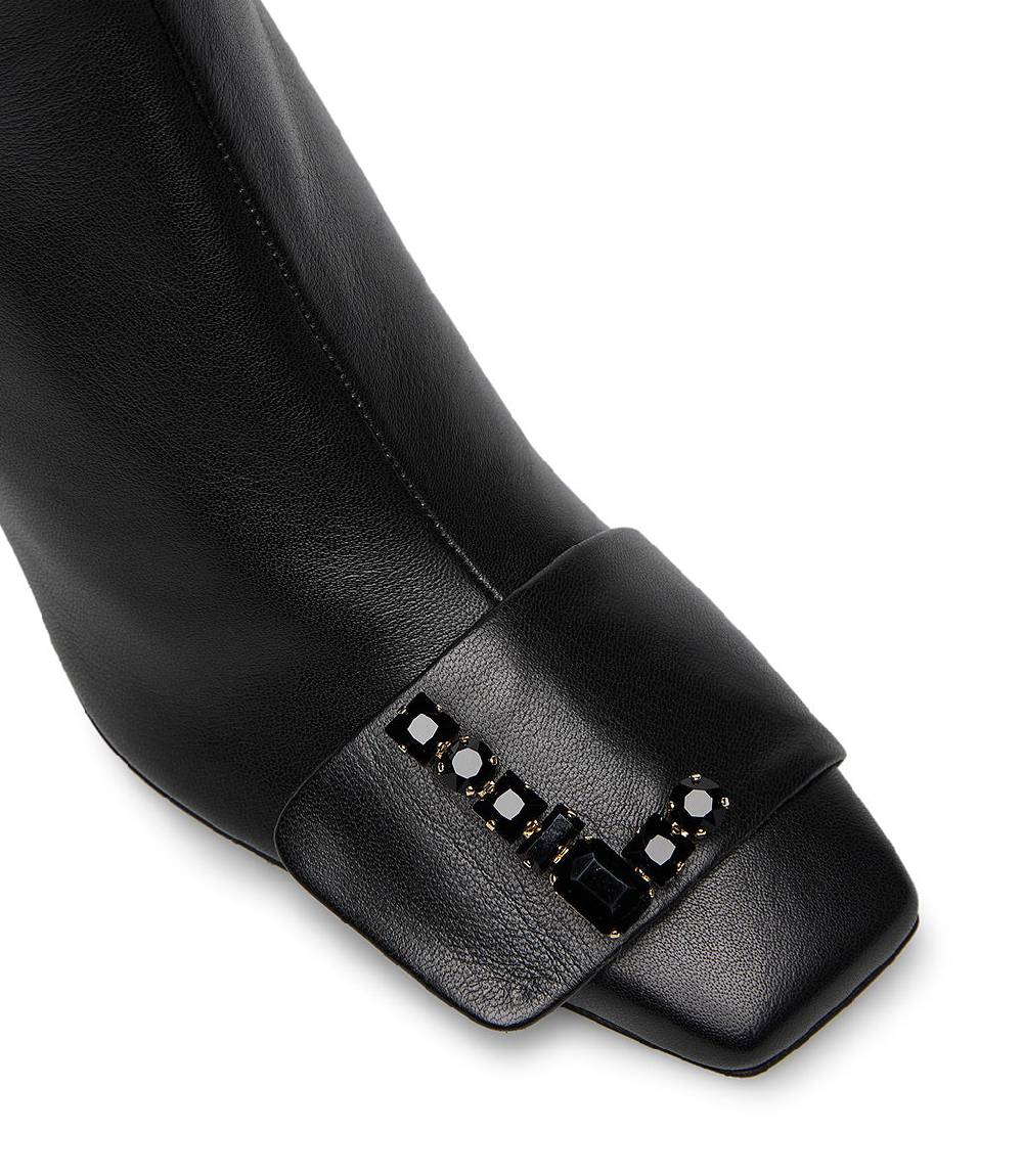 Loriblu Stivaletto In Nappa Nero Con Logo Signature Cristalli