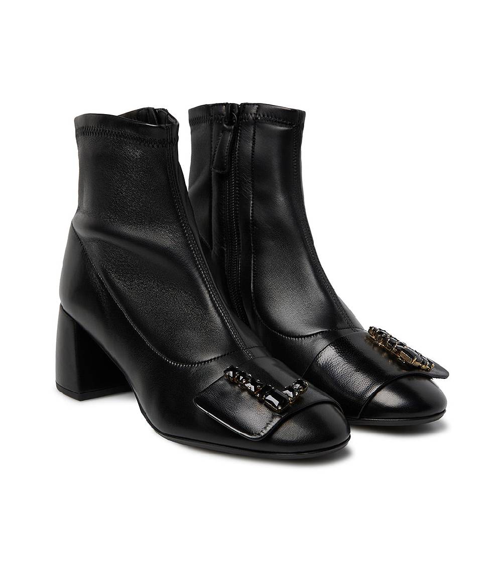 Loriblu Stivaletto In Nappa Nero Con Logo Signature Cristalli