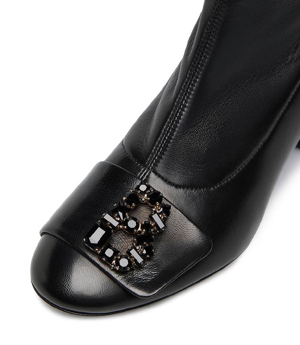 Loriblu Stivaletto In Nappa Nero Con Logo Signature Cristalli