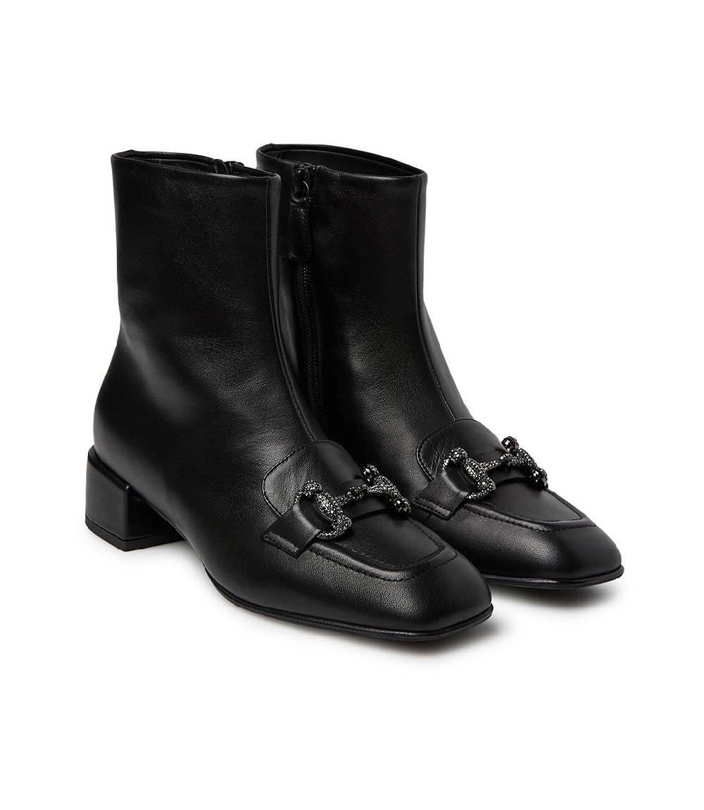 Loriblu Stivaletto In Nappa Nero Con Morsetto Gioiello