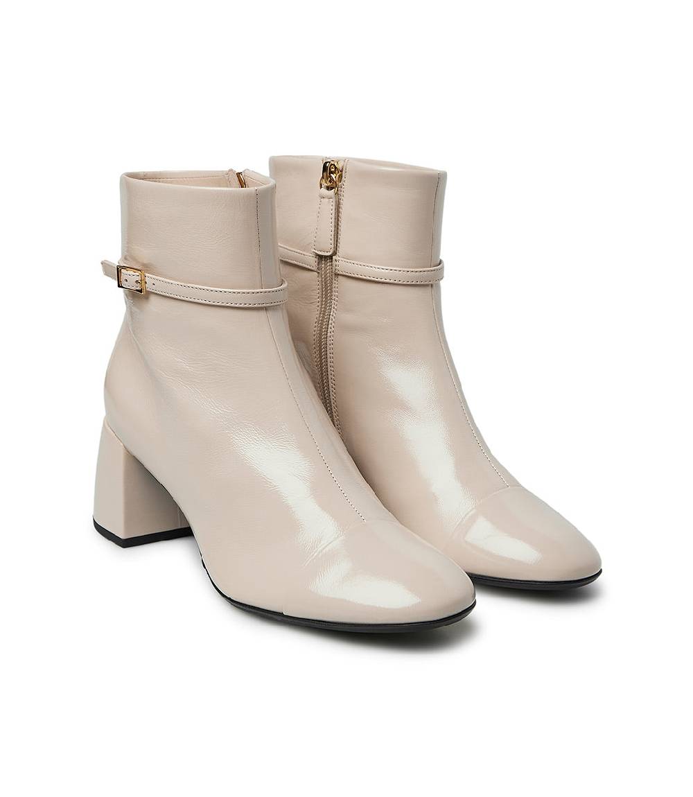 Loriblu Stivaletto In Pelle Lucida Sabbia Con Cinturino