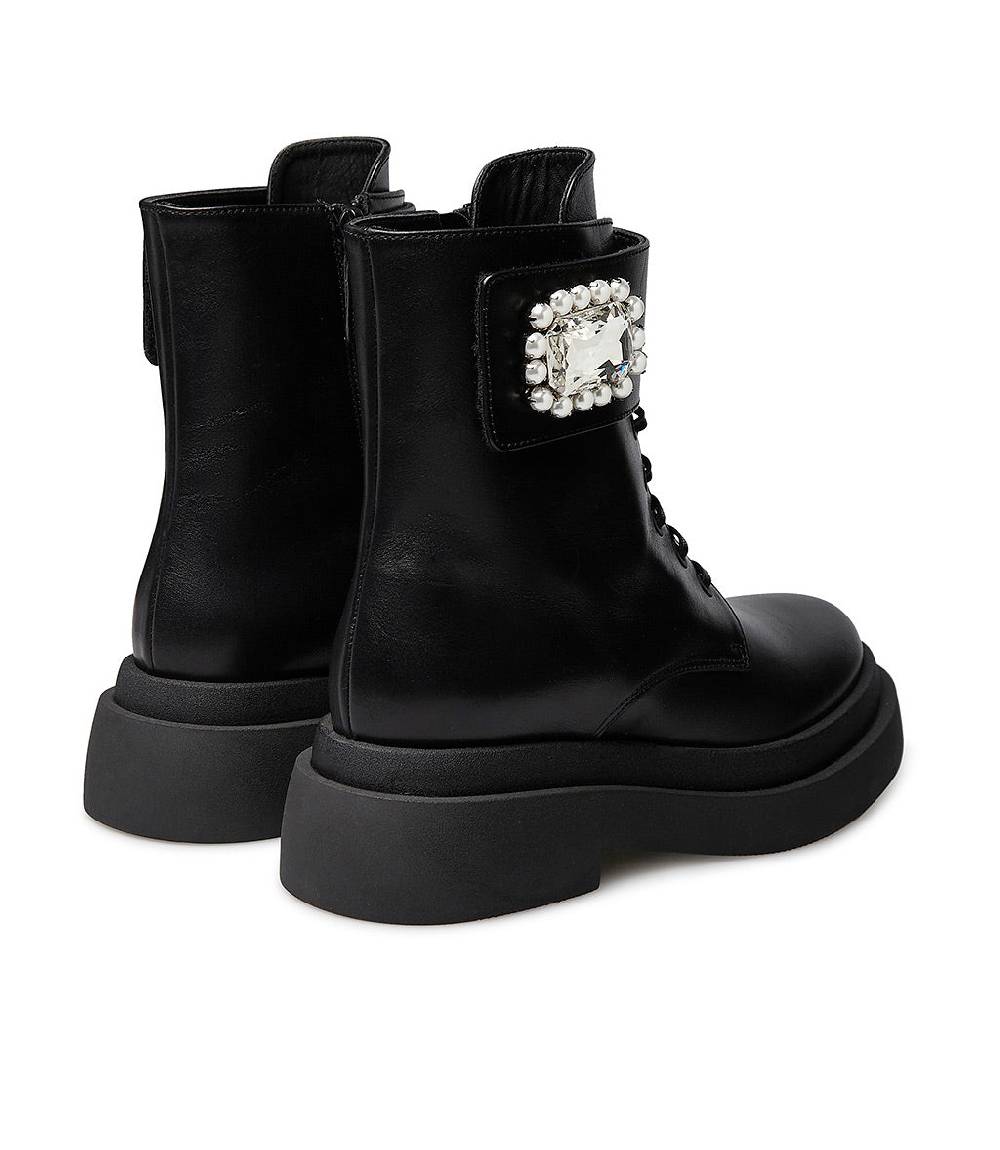 Loriblu Stivaletto In Vitallo Nero Con Fibbia-gioiello