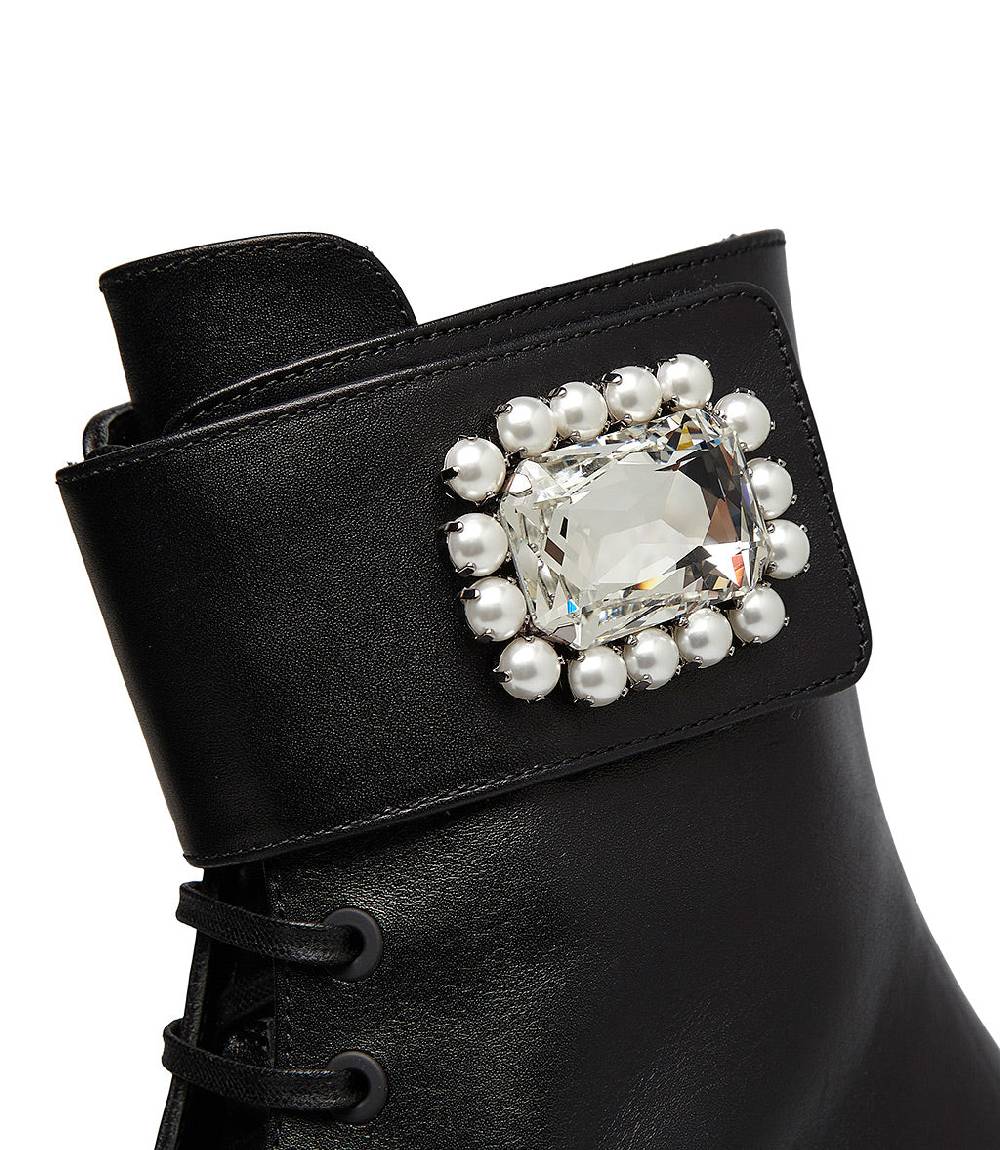 Loriblu Stivaletto In Vitallo Nero Con Fibbia-gioiello