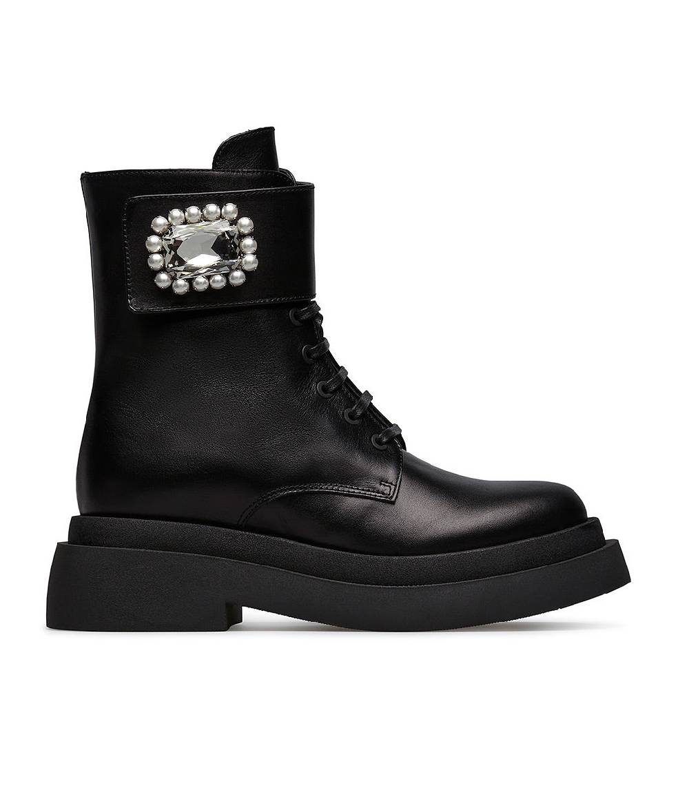 Loriblu Stivaletto in vitallo nero con fibbia-gioiello