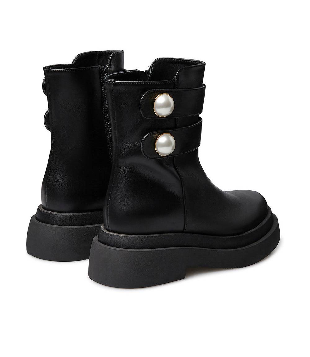 Loriblu Stivaletto In Vitello Nero Con Cinturini E Borchie Perla