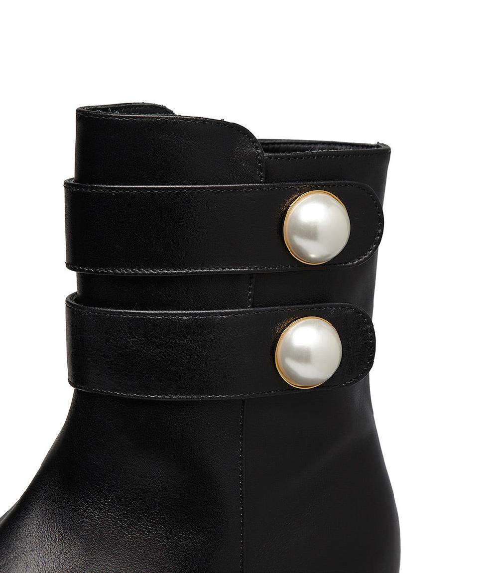 Loriblu Stivaletto In Vitello Nero Con Cinturini E Borchie Perla