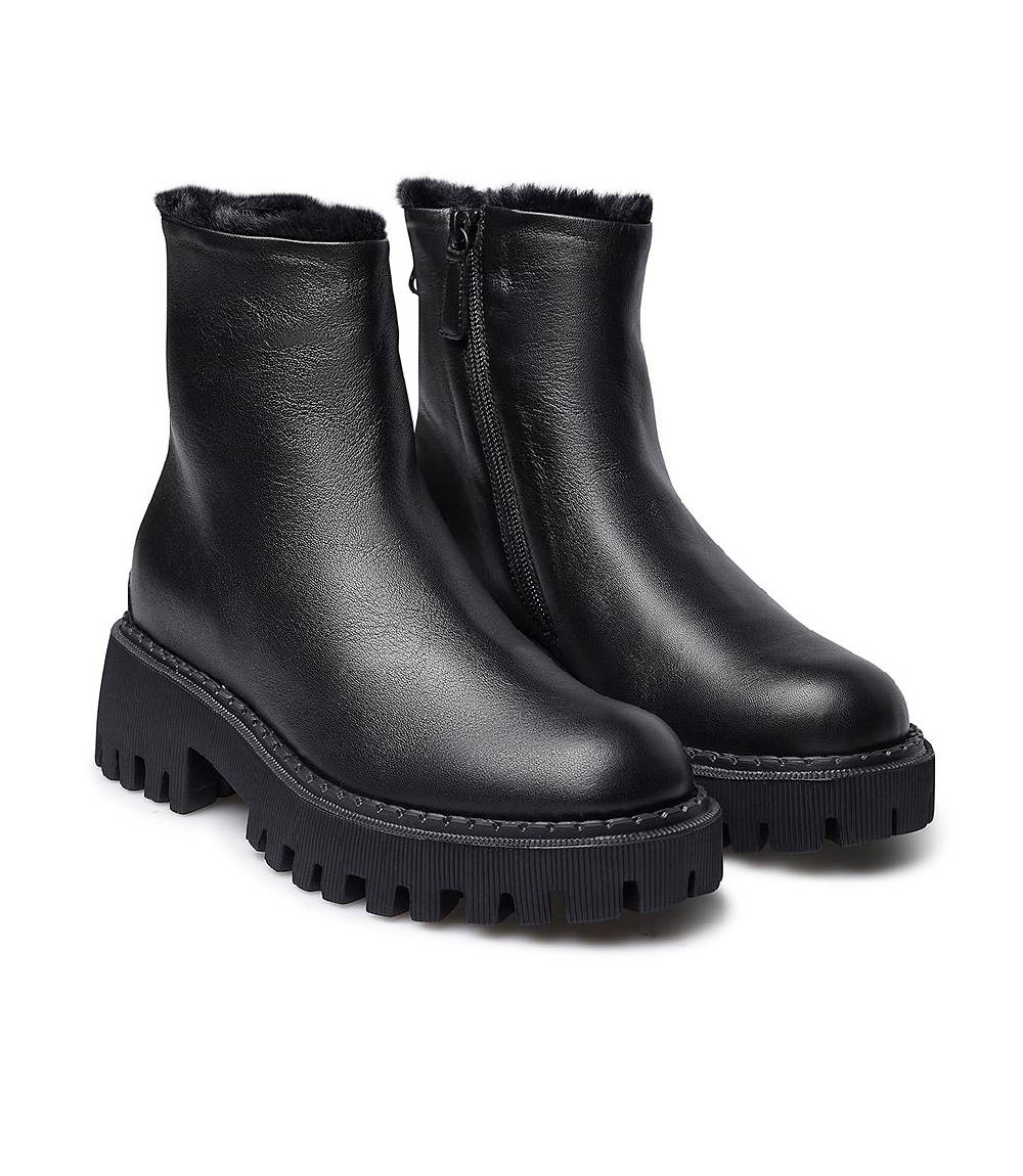 Loriblu Stivaletto In Vitello Nero Con Fodera Montone