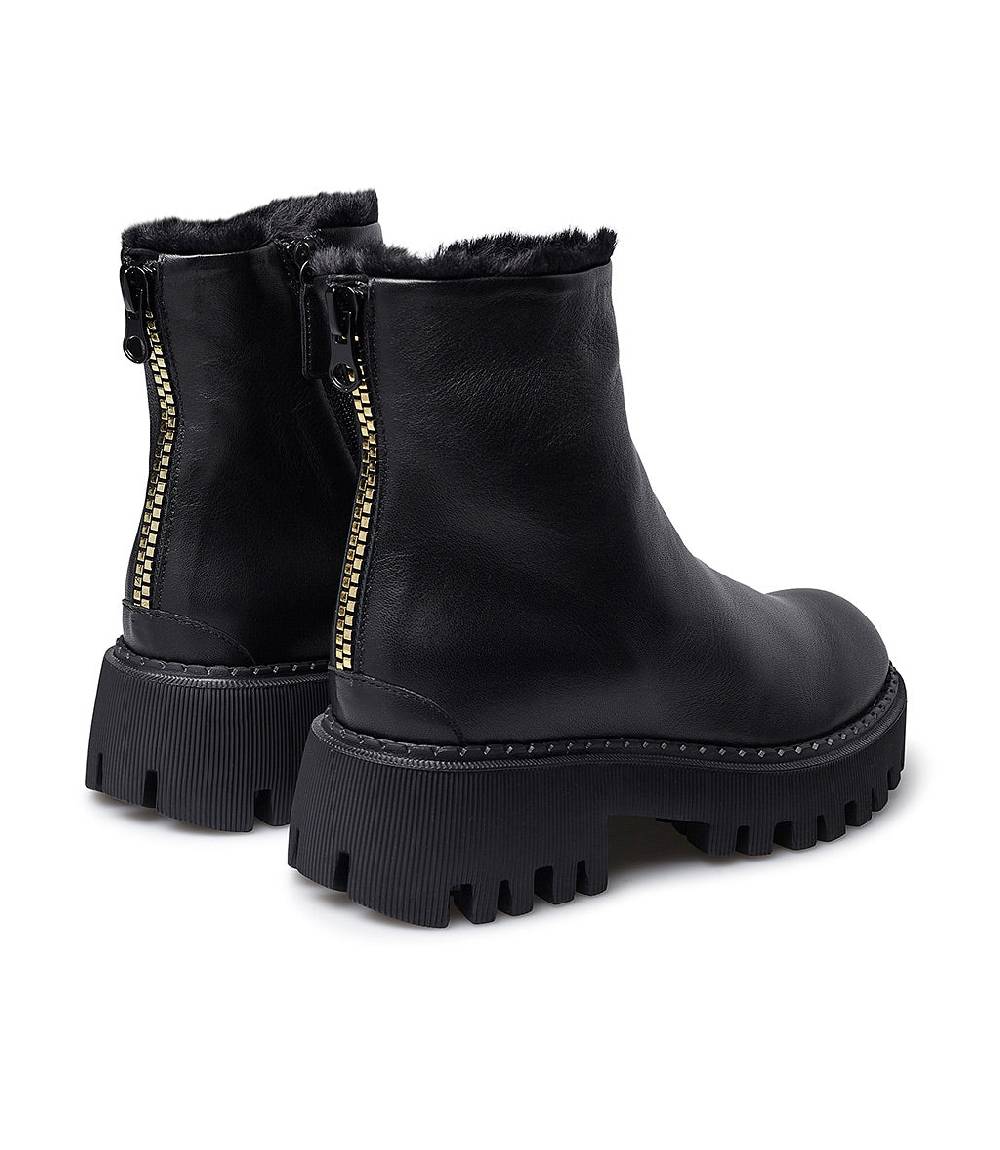 Loriblu Stivaletto In Vitello Nero Con Fodera Montone