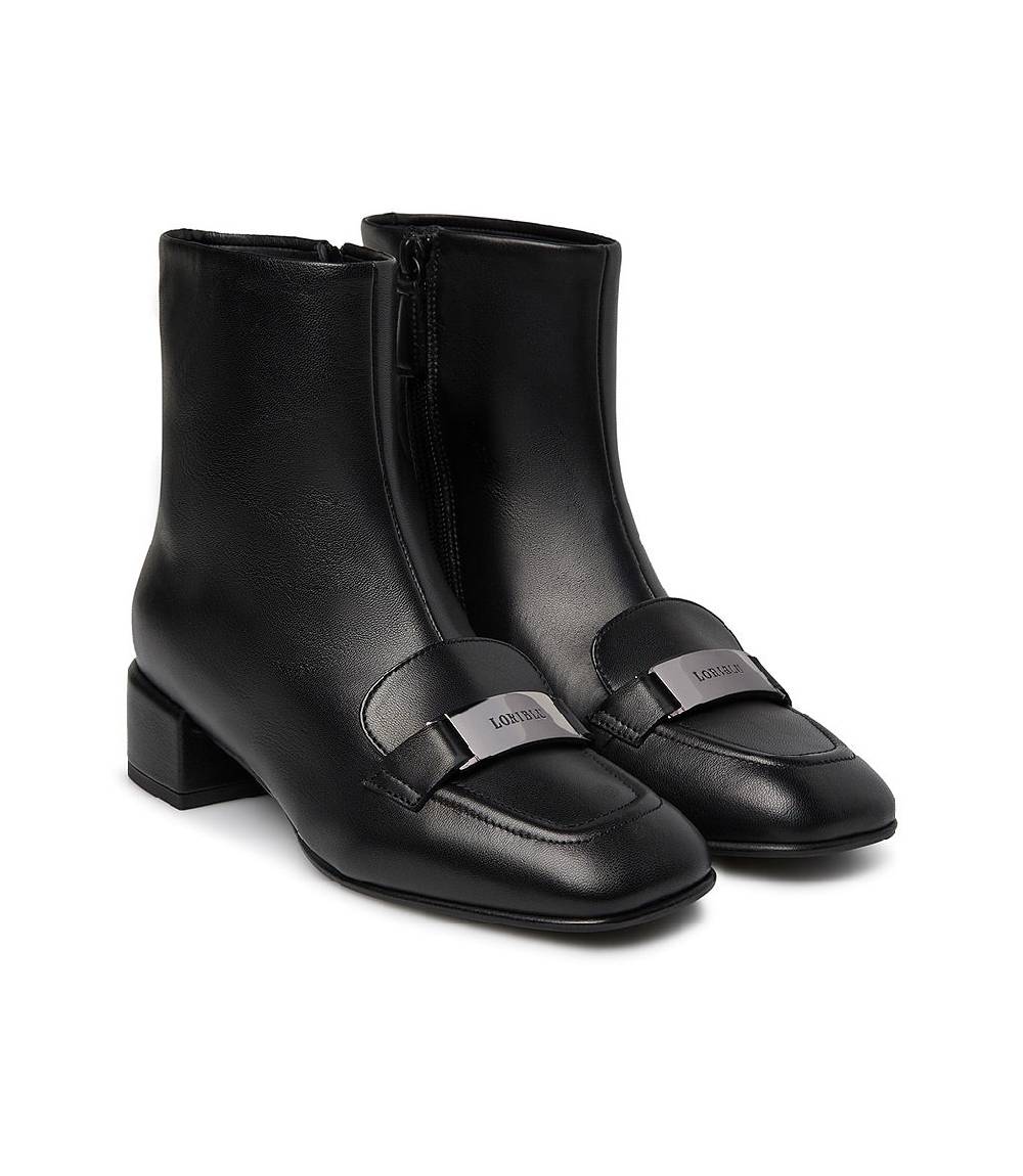 Loriblu Stivaletto Nappa Nero Con Placca Logo Metal