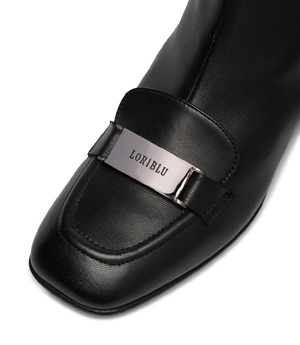 Loriblu Stivaletto Nappa Nero Con Placca Logo Metal