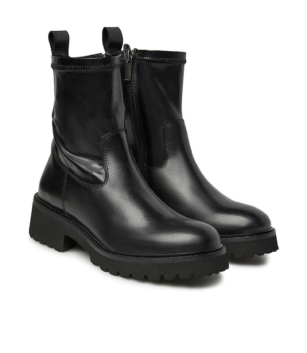 Loriblu Tronchetto In Vitello Nero E Tessuto Stretch