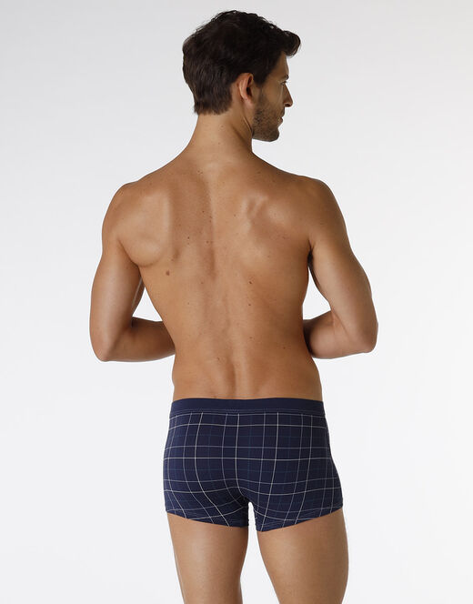 Lovable Boxer Casual Stretch Cotton In Cotone Elasticizzato, Blu Navy Con Stampa A Quadri