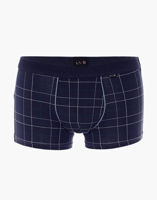 Lovable Boxer Casual Stretch Cotton In Cotone Elasticizzato, Blu Navy Con Stampa A Quadri
