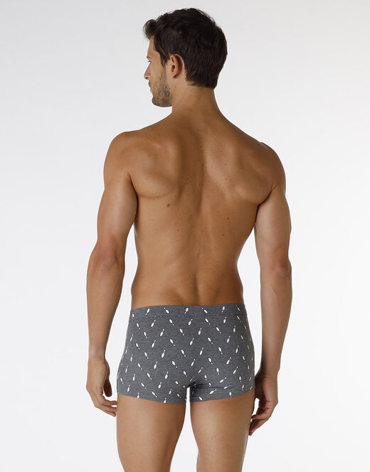 Lovable Boxer Printed Stretch Cotton In Cotone Elasticizzato, Grigio Melange Stampato