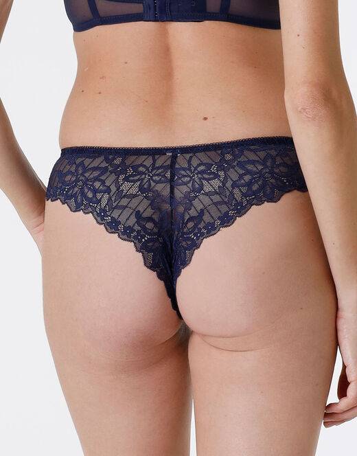 Lovable Brasiliano Striped Lace In Pizzo E Microfibra, Blu Scuro