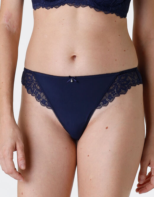 Lovable Brasiliano Striped Lace in pizzo e microfibra, blu scuro