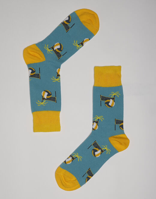 Lovable Calzini corti Crazy Socks in cotone, azzurro polvere con stampa beach volley