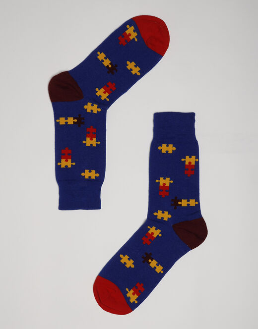 Lovable Calzini corti Crazy Socks in cotone, blu con stampa puzzle