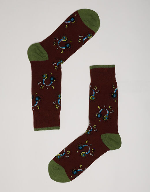 Lovable Calzini corti Crazy Socks in cotone, bordeaux con stampa musica