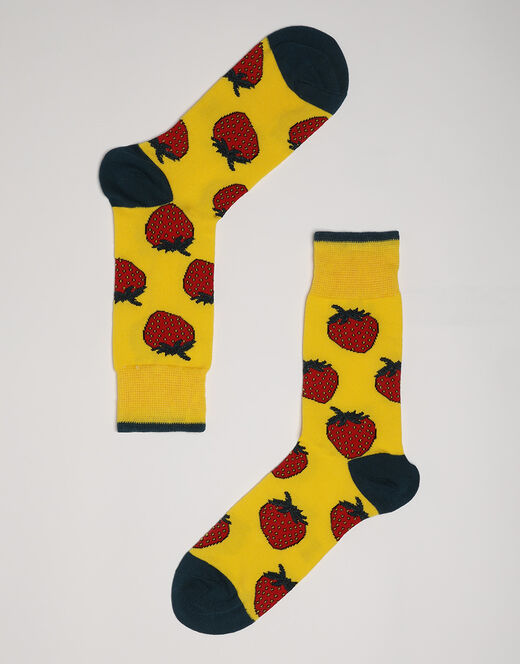 Lovable Calzini corti Crazy Socks in cotone, gialli con stampa fragole