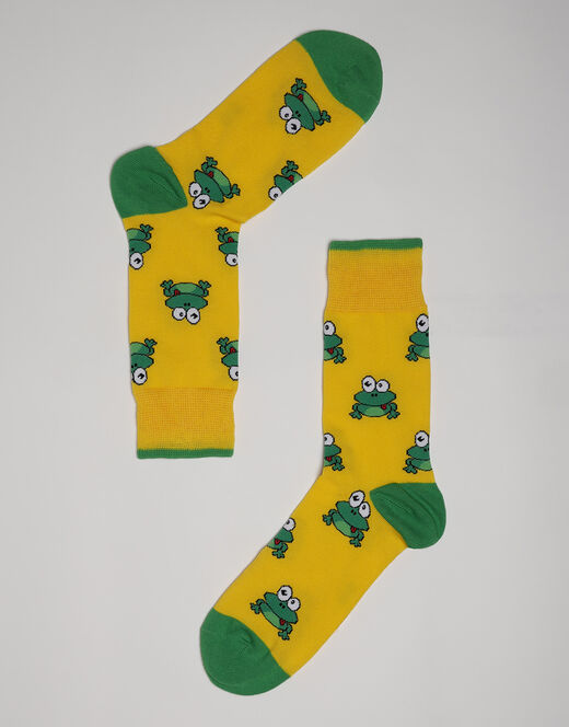 Lovable Calzini corti Crazy Socks in cotone, gialli con stampa rane