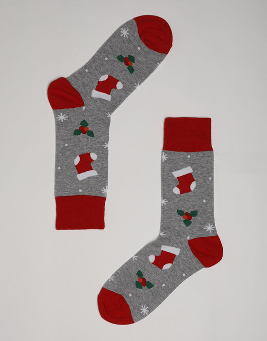 Lovable Calzini corti Crazy Socks in cotone, grigio con stampa di calze natalizie