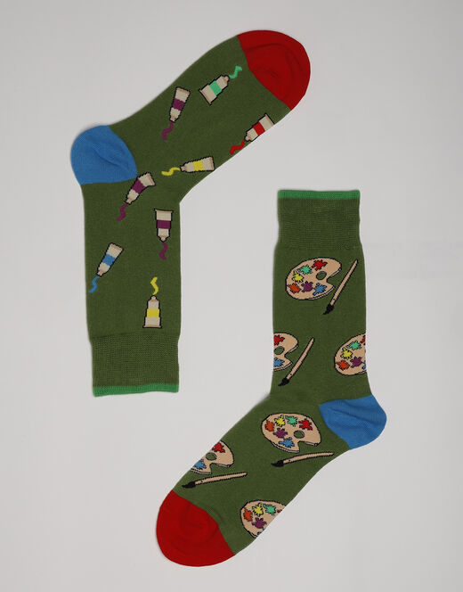 Lovable Calzini corti Crazy Socks in cotone, verde scuro con stampa