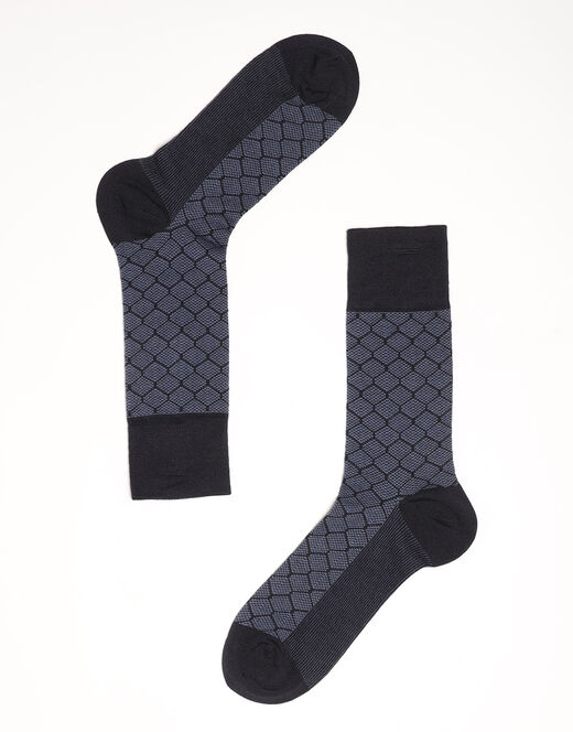 Lovable Calzini corti Elegant Knitted Bamboo, blu scuro e blu denim con motivo a rombi