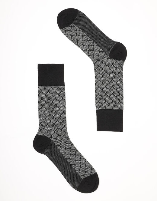 Lovable Calzini corti Elegant Knitted Bamboo, nero e grigio con motivo a rombi