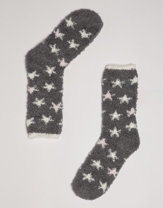 Lovable Calzini corti Warm & Cuddle, grigio con stampa a stelle