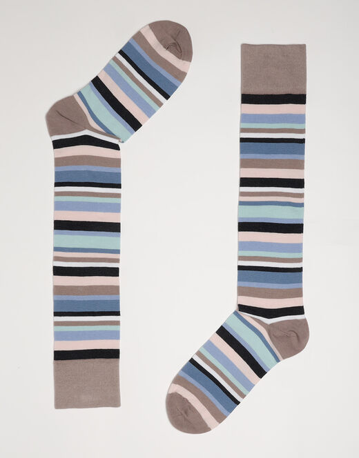 Lovable Calzini lunghi della collezione Irregular Stripes in cotone, a righe rosa, ortensia e menta