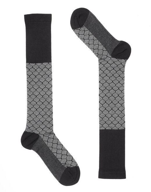 Lovable Calzini lunghi Elegant Knitted Bamboo, nero e grigio con motivo a rombi