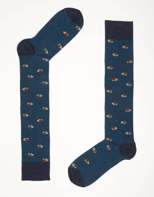 Lovable Calzini lunghi Fancy Allover in cotone, petrolio scuro con stampa ricci