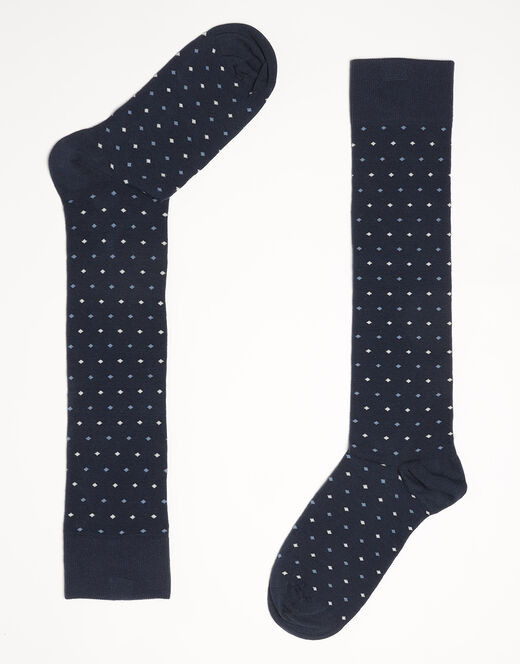 Lovable Calzini lunghi Geometrical Graphic in cotone, blu navy con motivo a rombi