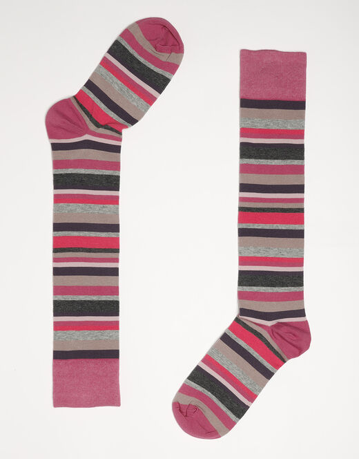 Lovable Calzini lunghi Irregular Stripes in cotone, a righe rosa, sorbetto e grigio