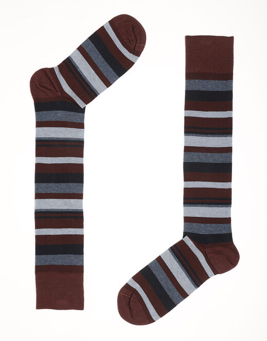 Lovable Calzini lunghi Irregular Stripes in cotone, a righe bordeaux, blu denim e blu navy