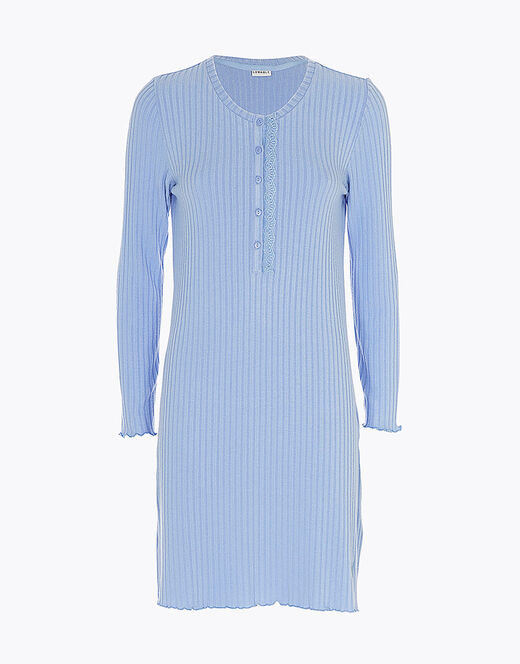 Lovable Camicia Da Notte In Costina Calda, Azzurro Ortensia