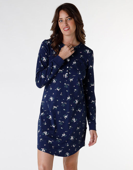 Lovable Camicia Da Notte In Interlock Di Cotone, Blu Stampato