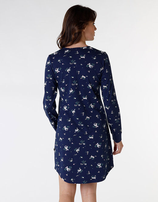 Lovable Camicia Da Notte In Interlock Di Cotone, Blu Stampato