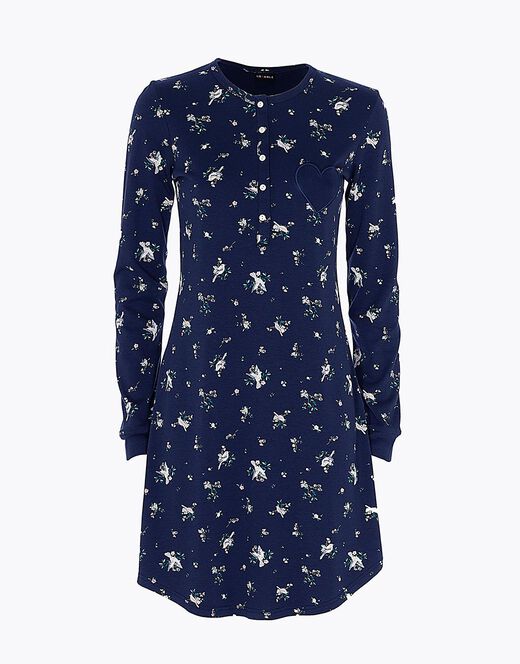 Lovable Camicia Da Notte In Interlock Di Cotone, Blu Stampato
