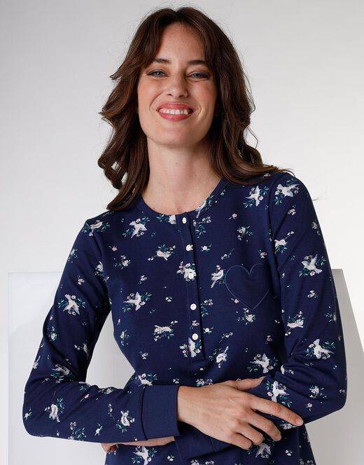 Lovable Camicia da notte in interlock di cotone, blu stampato