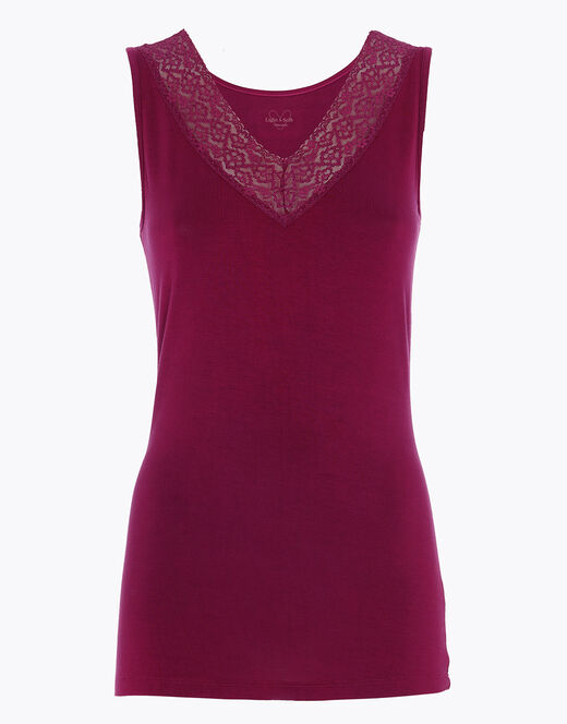 Lovable Canotta Donna Warm & Soft In Viscosa Spalla Larga Con Pizzo, Bordeaux